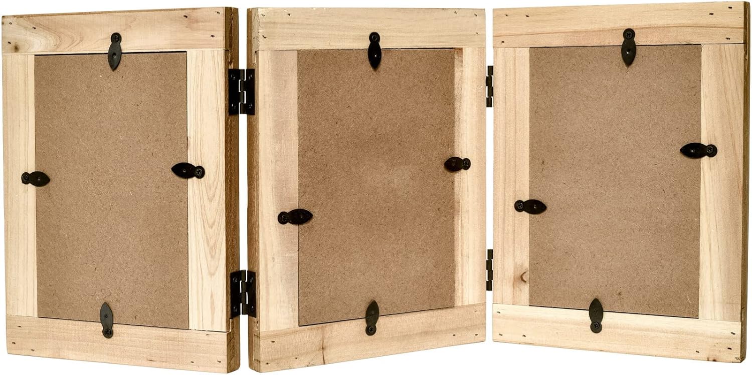 Rustic Distressed 3 Photos Folding Picture Frame Collage with Decorative Wood Beads, 3 Picture Frames 4x6 for Table or Wall Hanging, Farmhouse Gift Idea for Family and Friends