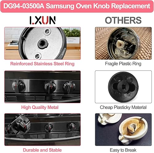 Miniatura 2 de LXun Pomo de estufa de gas DG94-03500A actualizado para horno Samsung inoxidable (5 piezas) reemplazo de pomo de estufa de acero inoxidable para
