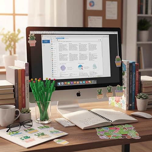 Miniatura 3 de Tinlade 74 piezas de cactus para fiesta, 12 bolígrafos de cactus a granel de 0.020 in, bolígrafos de tinta de gel negra, 50 calcomanías de vinilo