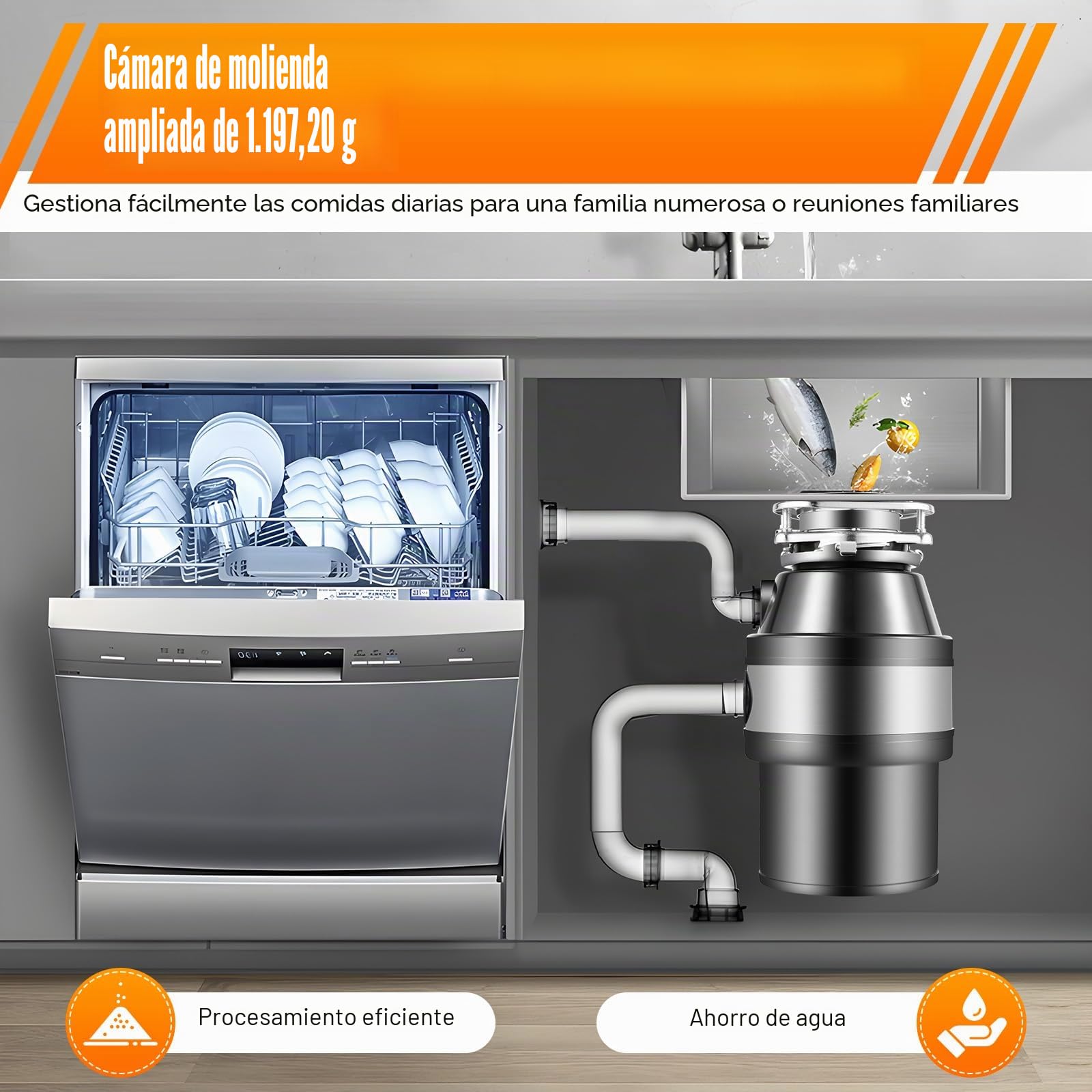 220V 560W Cocina Desechos de Alimentos Trituradora de residuos 1.4L Trituradora de residuos de cocina Trituradora de residuos 0,75 HP Residuos de alimentos Trituradora de residuos domésticos