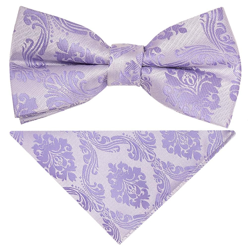 Ties R Us Boys Lilac Pre Tied Paisley Bow Tie And Pocket Square Set Age 4-7