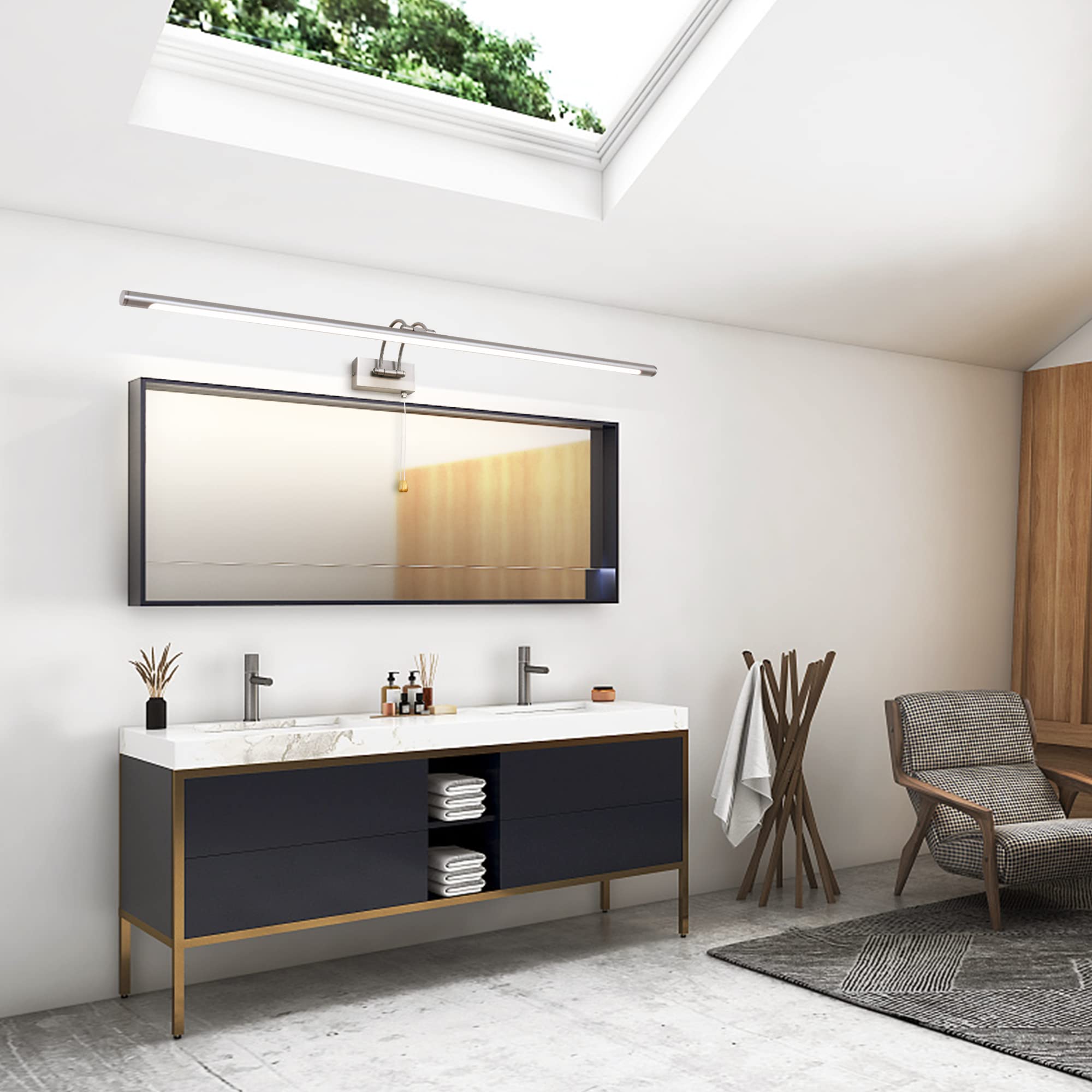 MantoLite LED Lámparas de Pared 16W,Interior Iluminación para cuadros y expositores Con Cabeza de Lámpara Giratoria e Interruptor,Baño Espejo Apliques de Pared 90CM 3000K Luces de Lectura(Níquel)