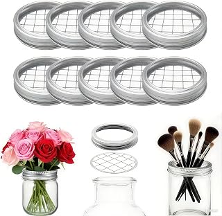 10 Pack Mason Jar Flower Frog Lid Mason Grid Flower Organizer Lid Insert for Valentine's Day Home Kitchen Office Wide Mouth Canning Jars Accessories, 86 mm