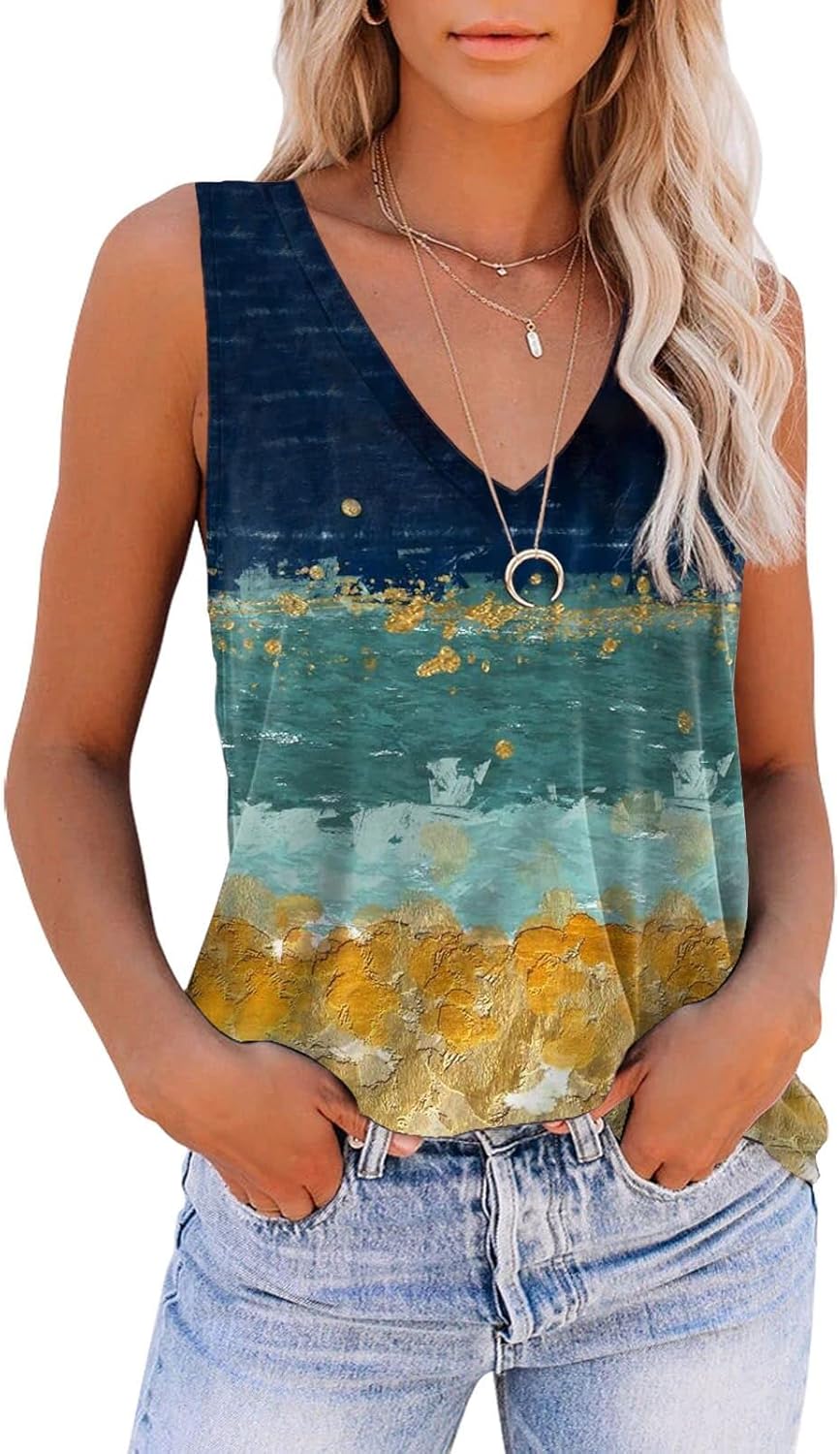 ETCYY Women's Sleeveless V Neck Tank Tops Summer Trendy 2026 Causal Cute Printed Loose Fit Workout Athletic Yoga Shirts