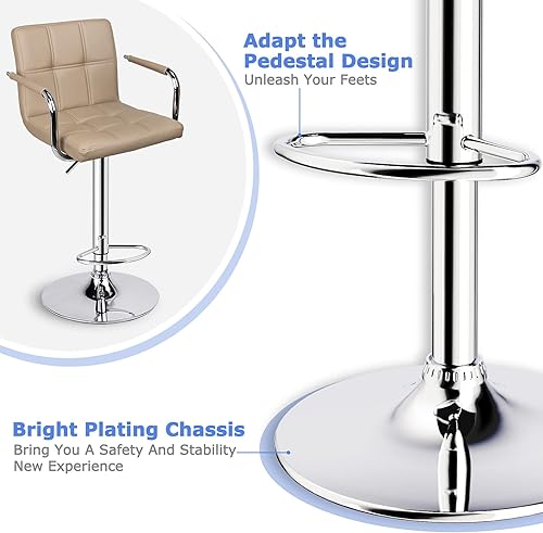 Miniatura 9 de Leopard Taburetes de bar ajustables con reposabrazos, respaldo cuadrado, doble costura giratoria con taburete trasero, juego de 2 (caqui)