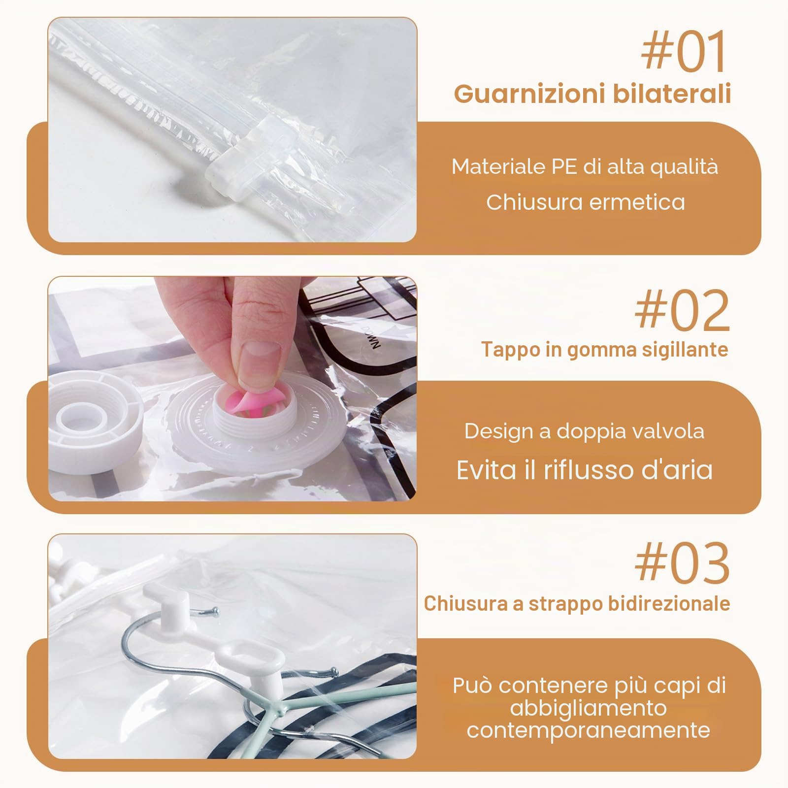 Sacchetti sottovuoto per vestiti con pompa a mano, 4 sacchetti sottovuoto sospesi 67 x 90 cm, salvaspazio, riutilizzabili, per giacche, abiti, cappotti, vestiti, copriletti