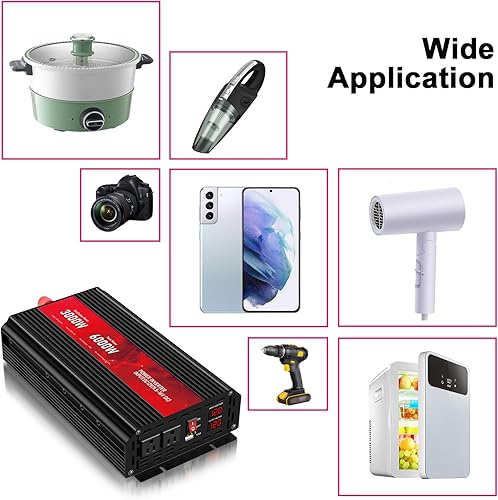 Miniatura 13 de Inversor de corriente de onda sinusoidal pura, 3000 W, 12 V CC a 110 V/120 V CA, pico de 6000 W, control remoto, 4 salidas de CA, USB dual, pantalla