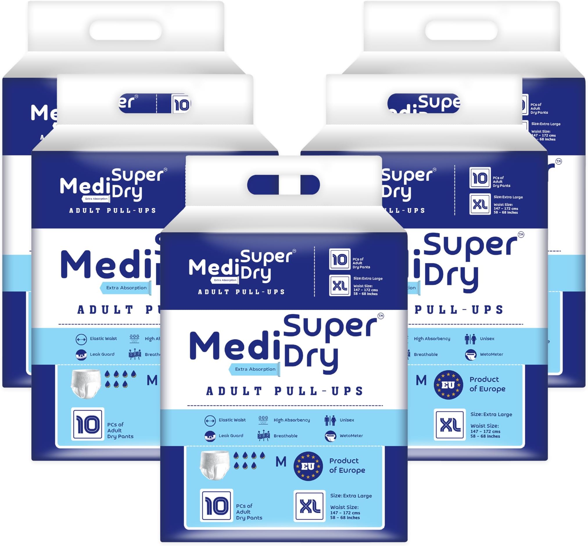 Medisuperdry Adult Diaper Pants | Extra Large (XL) |Waist 147-172 cm (58-68 inches) |High Absorbency -10 Hrs |Leakproof |Breathable |Odourless |Elastic Waist |For Men & Women | 50 Units, Pack of 5