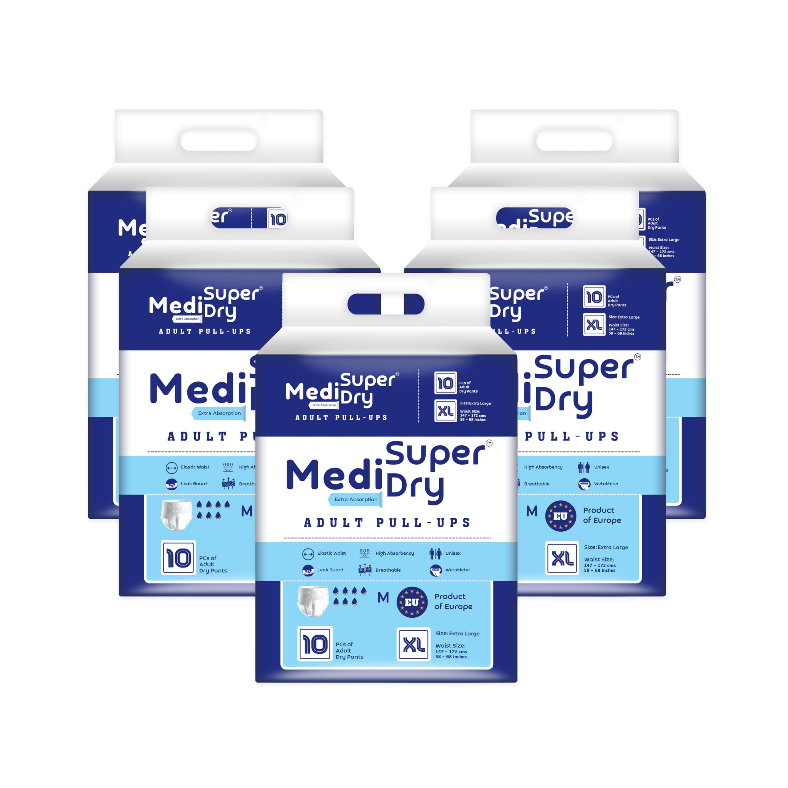 Medisuperdry Adult Diaper Pants | Extra Large (XL) |Waist 147-172 cm (58-68 inches) |High Absorbency -10 Hrs |Leakproof |Breathable |Odourless |Elastic Waist |For Men & Women | 50 Units, Pack of 5