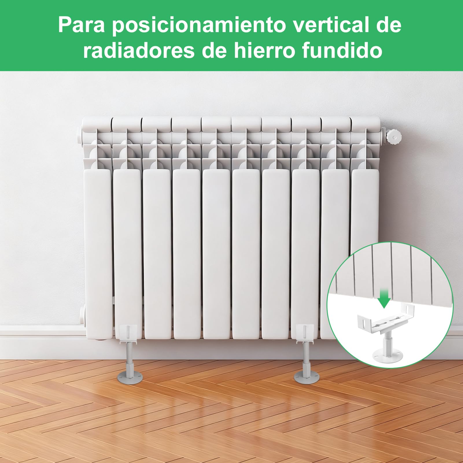 2 soportes de suelo para radiador, Soporte de suelo del calentador, altura ajustable, Pareja de Fijaciones al Suelo para radiadores de Aluminio con una, para posicionamiento vertical de radiadores