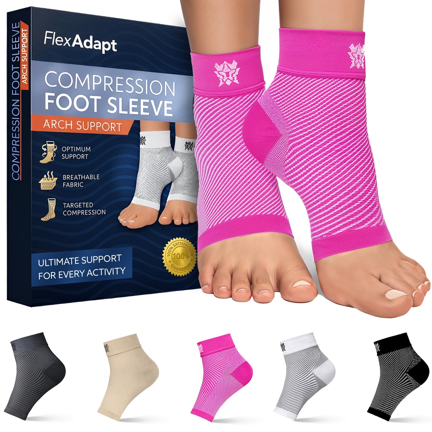 Bitly-Plantar Fasciitis Socks (1-Pair), Premium Ankle Support Unisex Pink Compression Sleeves. Fast Relief from Swelling & Foot Pain. Promote Blood Circulation & Speedy Recovery (Large)
