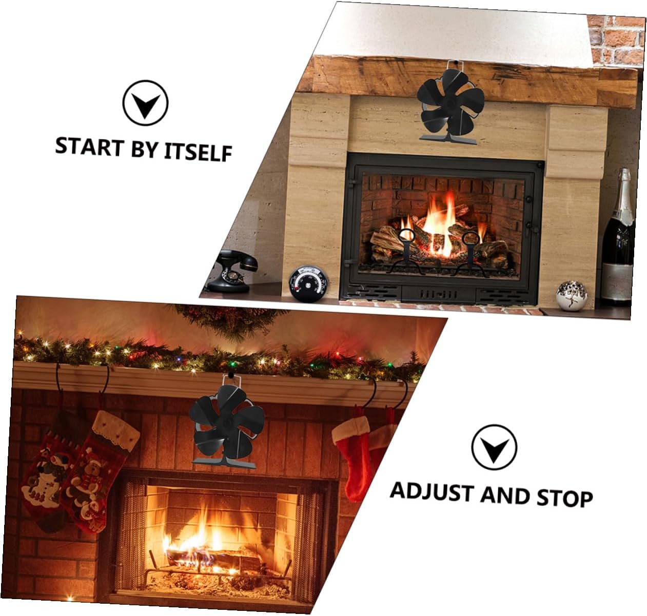 Mini 5-blade Heat Powered Fireplace Fan Silent Thermal Stove Fan for Efficient Warm Air Circulation Black Metal for Residential Wood-burning Stove Heating