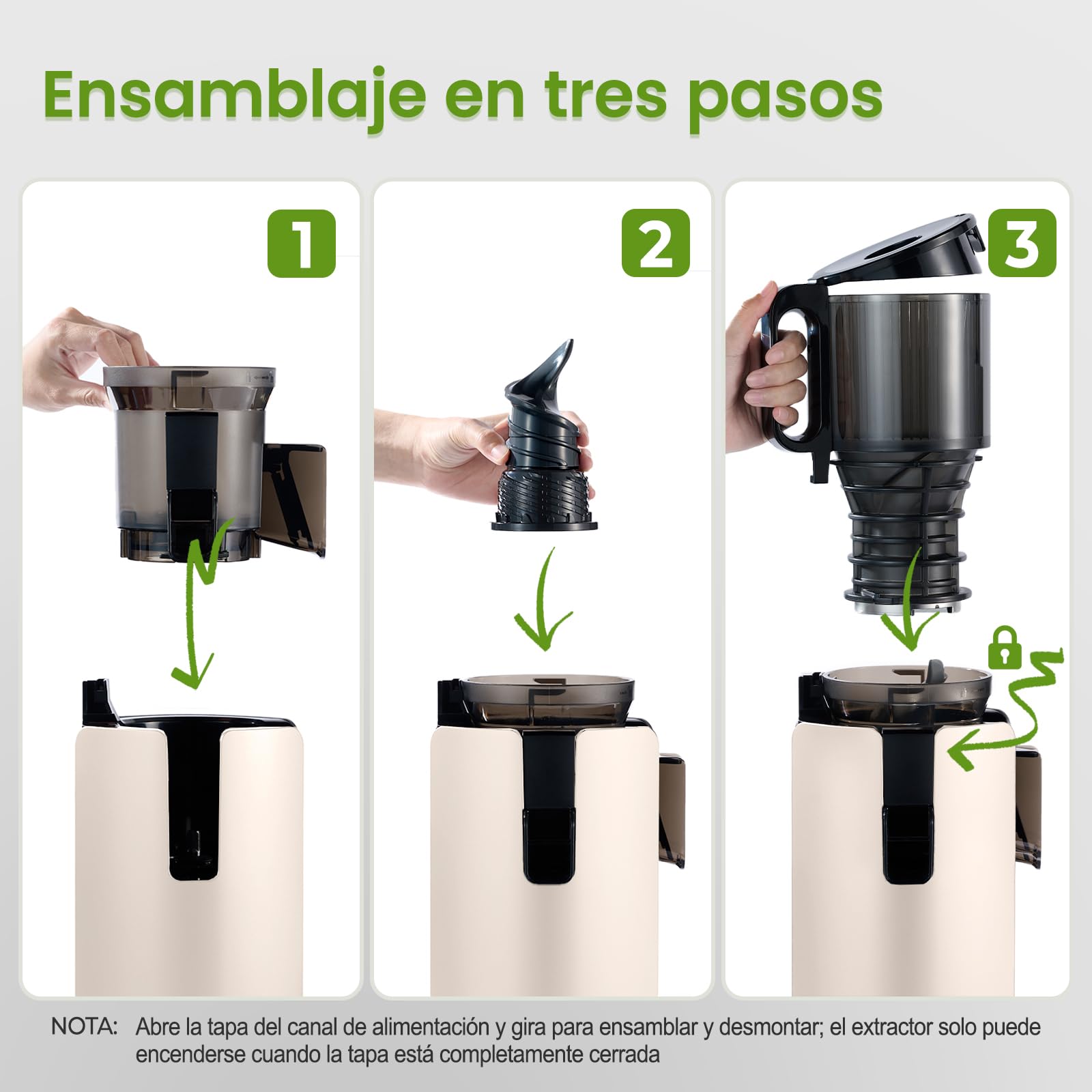 Ventray Extractor de Zumos Slow Juicer | Prensado en Frío con Apertura Ancha de 120mm para Frutas y Verduras Enteras | Sistema de Doble Filtrado | Fácil Limpieza | 250W | Sin BPA - Marfil