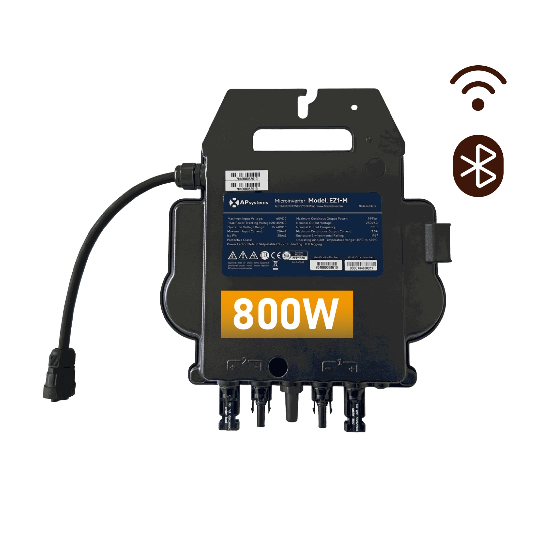 APsystems EZ1-M 800 Watt Mikrowechselrichter - WLAN, Bluetooth, Silber, Schuko (Typ F), Koaxial, 1 Stück