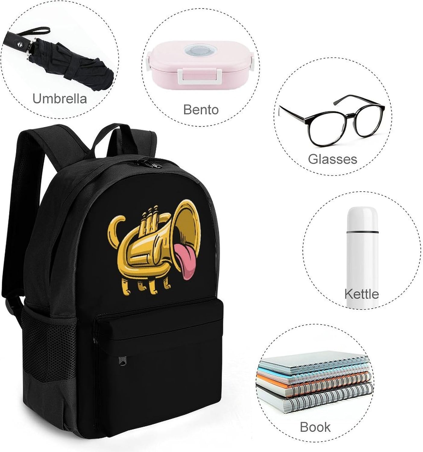 Tuba Dog Sticking Out Tongue Backpack Lightweight Backpacks Work Bag