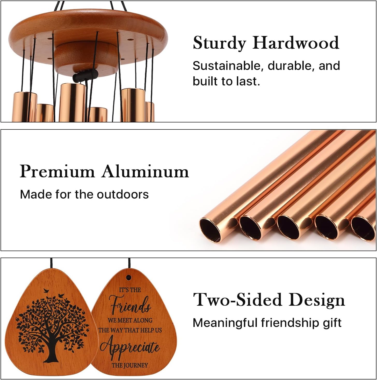 Gifts for Best Friend Women Men, 32" Friendship Wind Chimes with Gift Box & Card, Sentimental BFF Birthday Gift for Friends, Graduation Farewell Moving Away Present, Outdoor & Indoor Home Decor