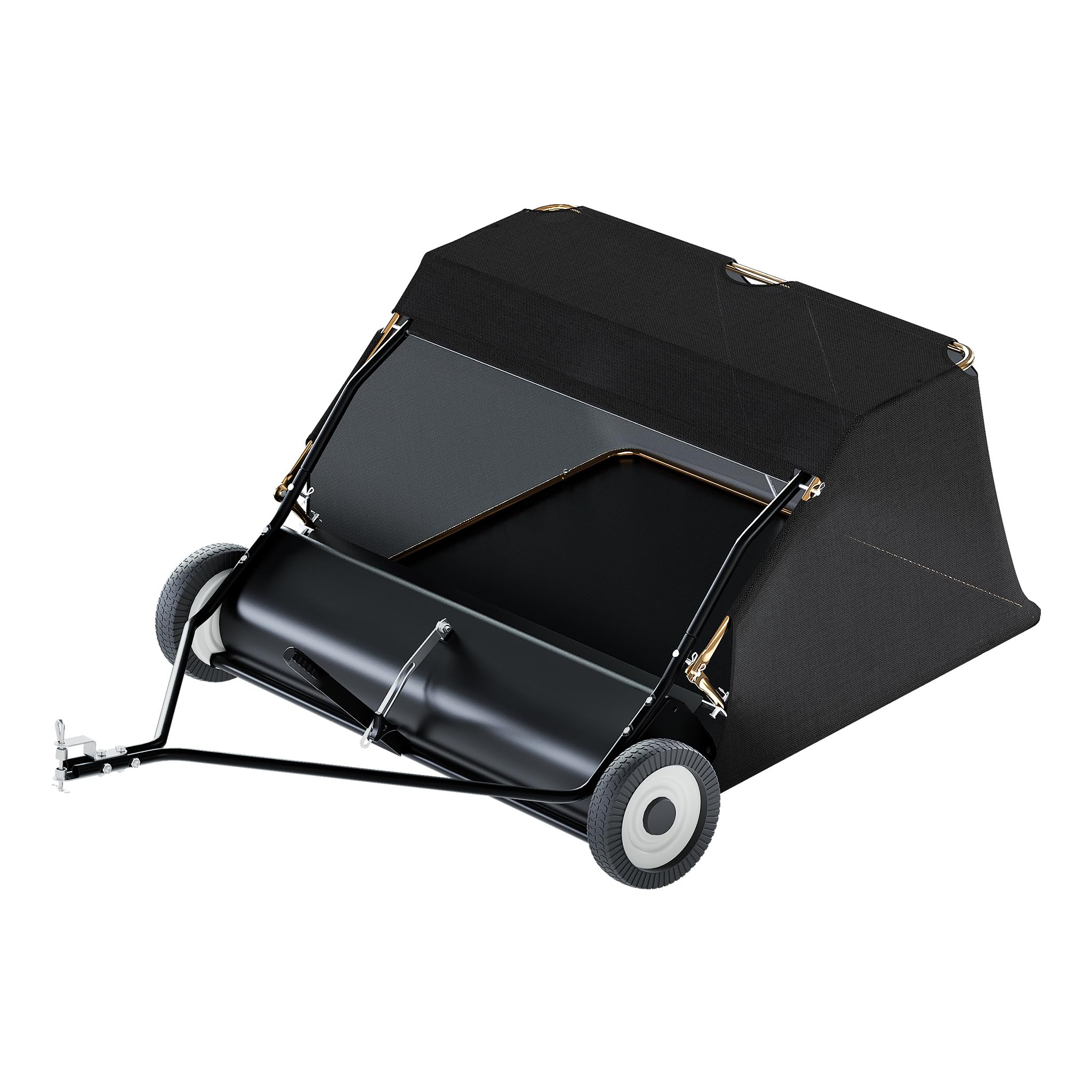 Wiltec Barredora de césped con 120 cm de ancho de barrido, barredora de césped para cortacéspedes autopropulsados, recogedor de hojas con red colectora de 415 l para tractor cortacésped