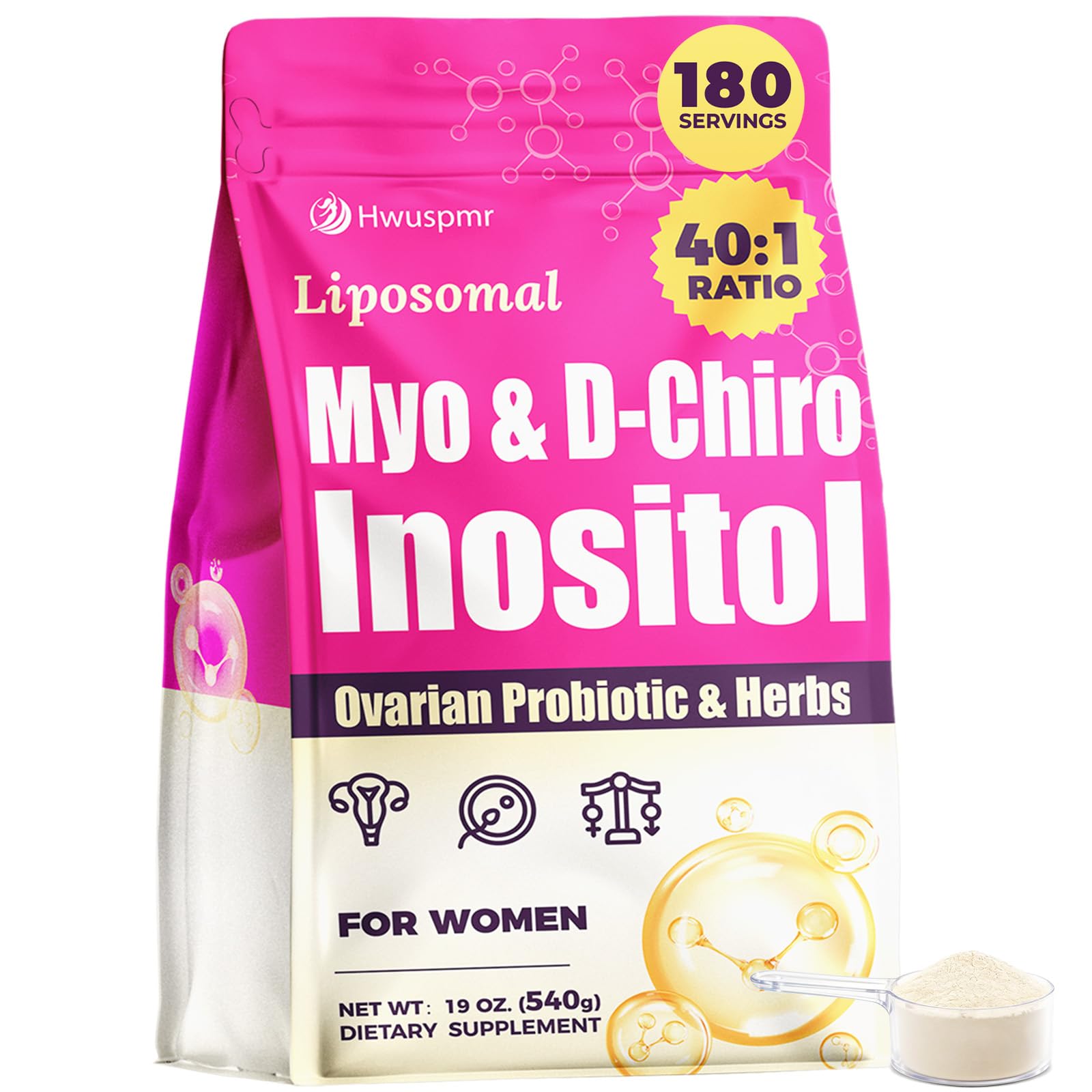 Liposomal Myo-Inositol & D-Chiro Inositol Powder - 40:1 Ideal, 180 Serving 1.19 Pound (Pack of 1)