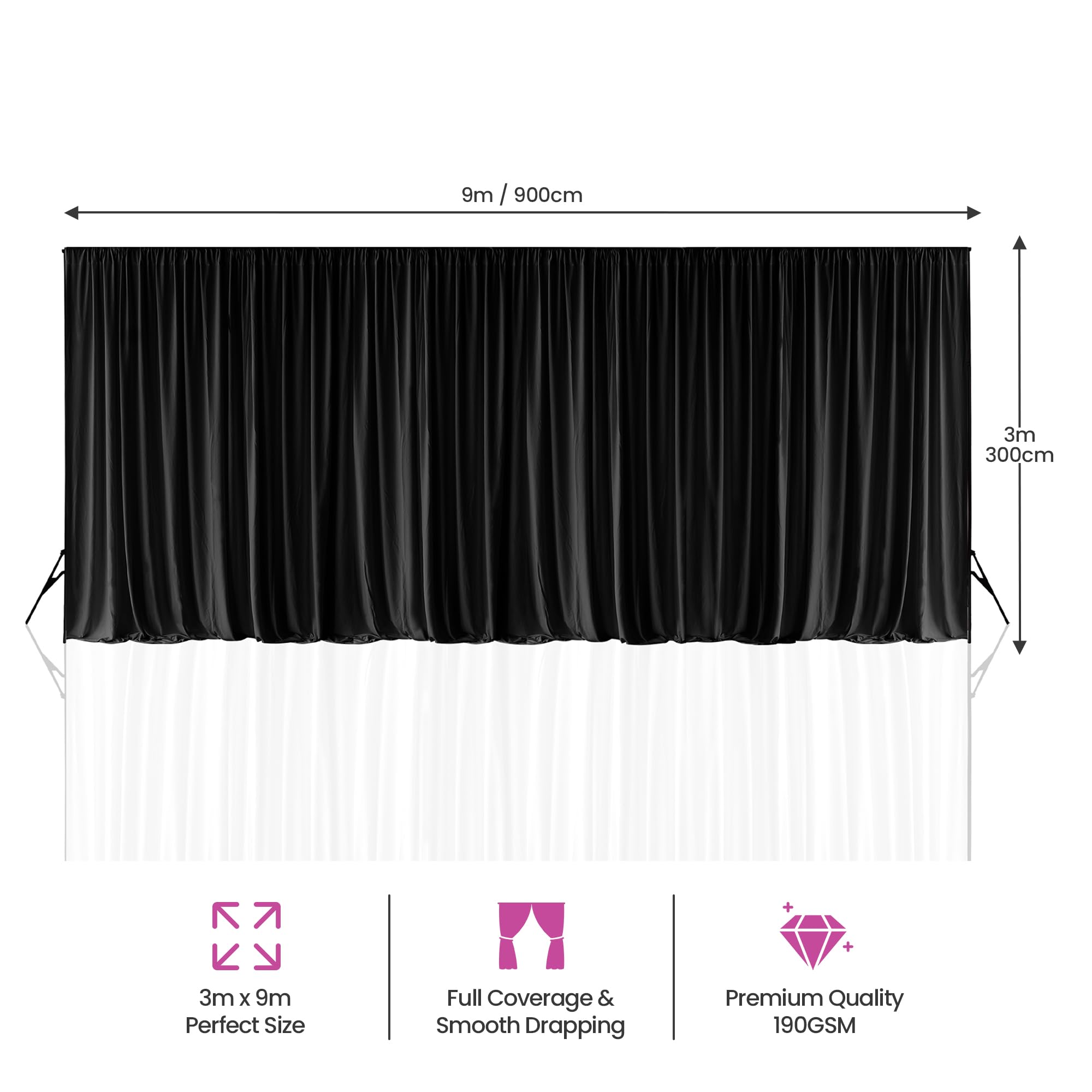 WedDecor Rideau occultant en polyester 190 g/m² pour photographie Noir 3 x