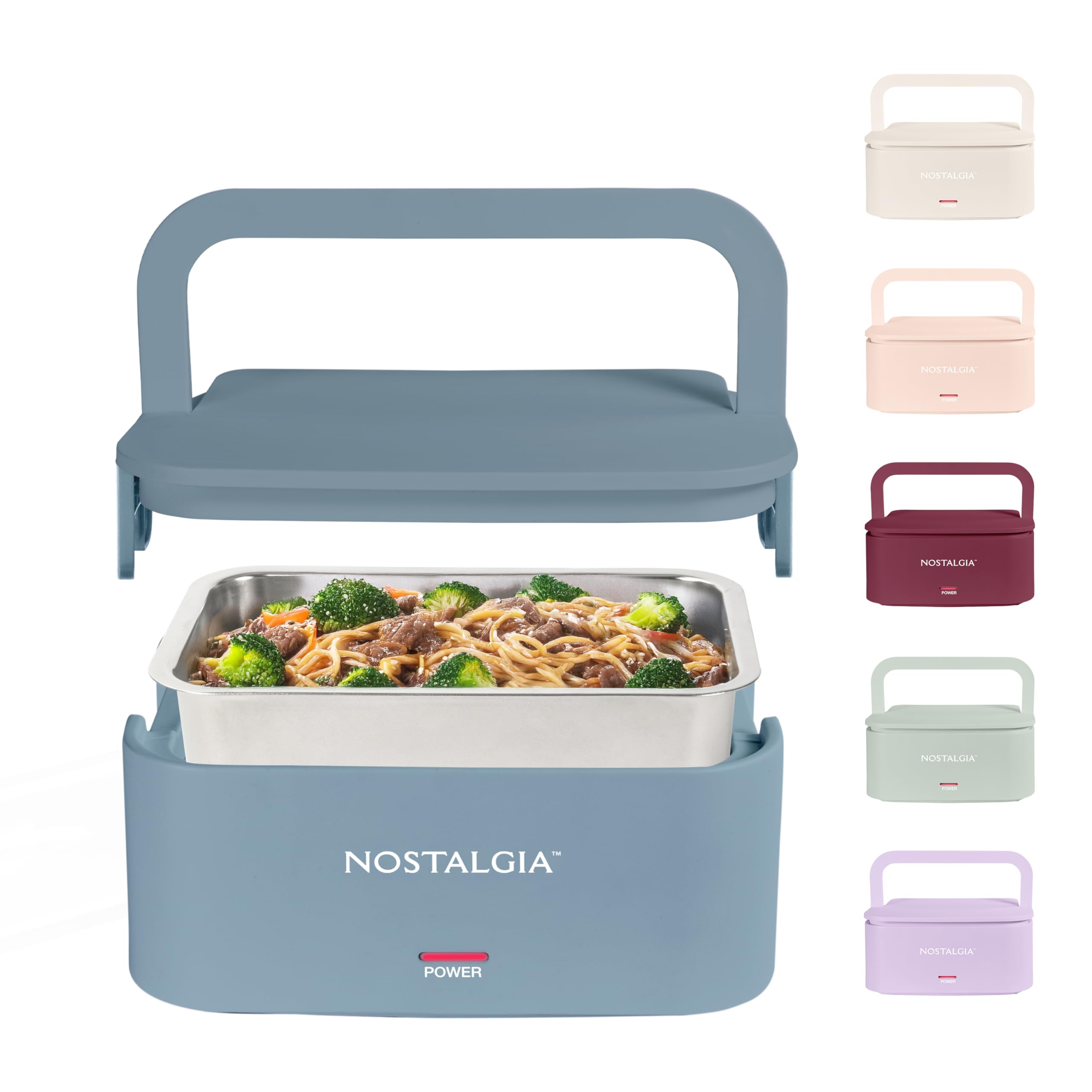 Nostalgia Lonchera portátil con calefacción, calentador de alimentos de acero inoxidable para 4 tazas, cable desmontable, tapa a prueba de fugas, asa de transporte, portátil para el trabajo y viajes