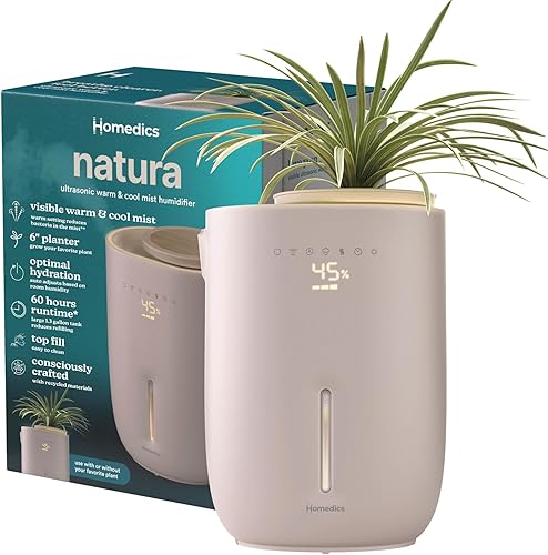 Homedics Natura Humidificador ultrasónico de niebla cálida y fría, 1.3 galones para habitaciones grandes, tiempo de funcionamiento de 60 horas,