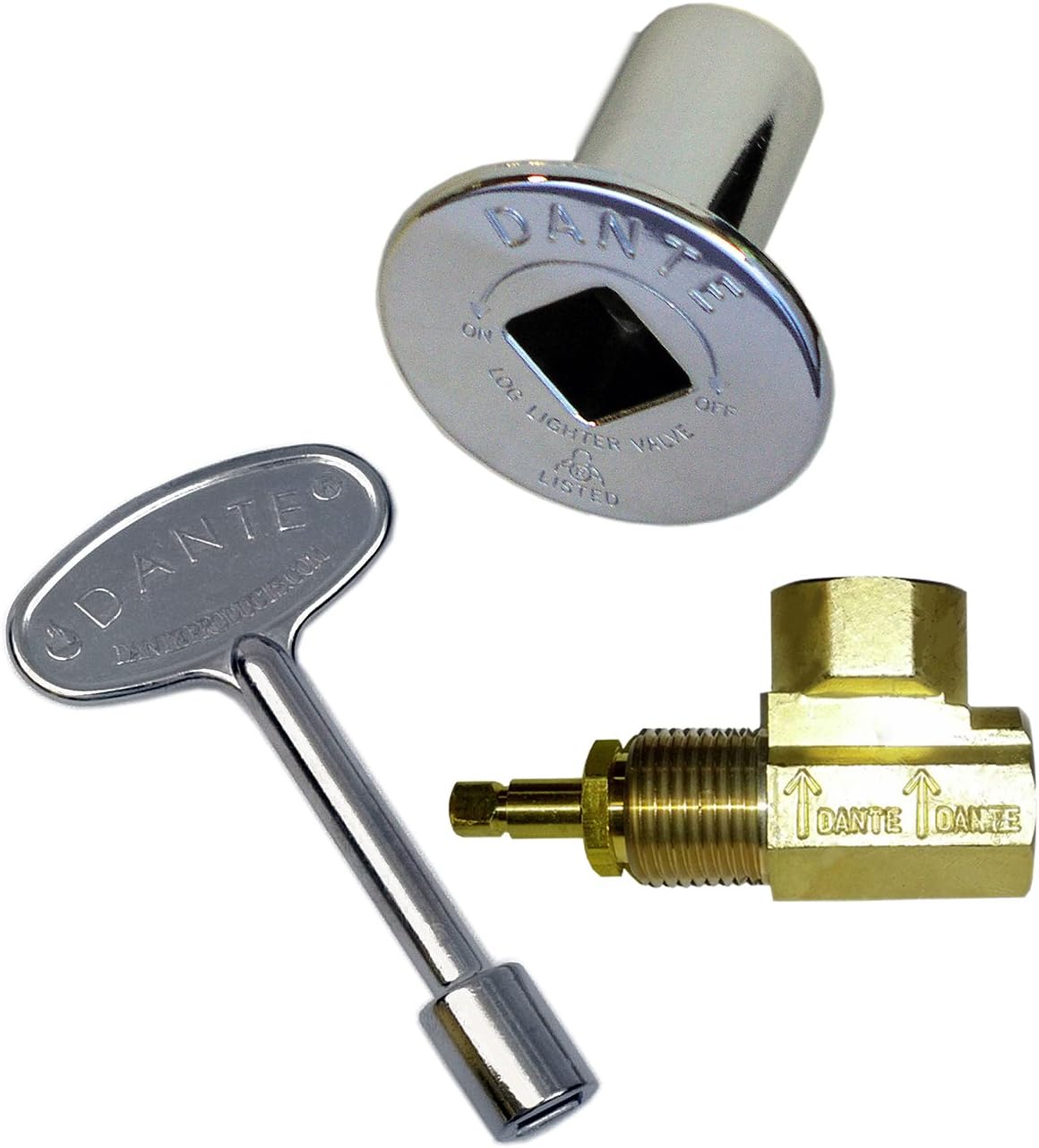 Dante Products Combo Pack with Angled 1/2-inch Gas Globe Valve, Chrome Floor Plate and 3-inch Key