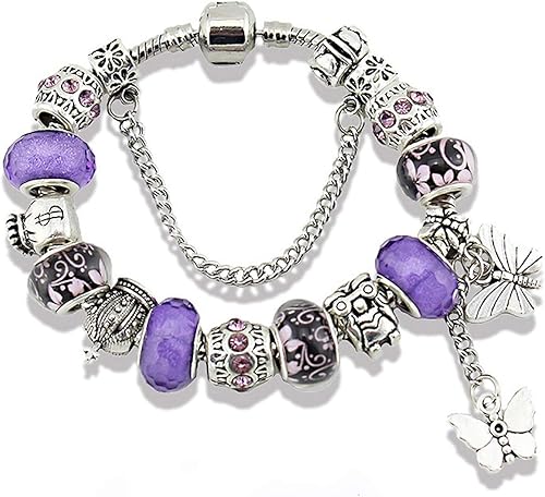 Butterfly Charms Bracelet for Women Murano Glass Beads Flower DIY Charms Bracelets Birthday Gifts