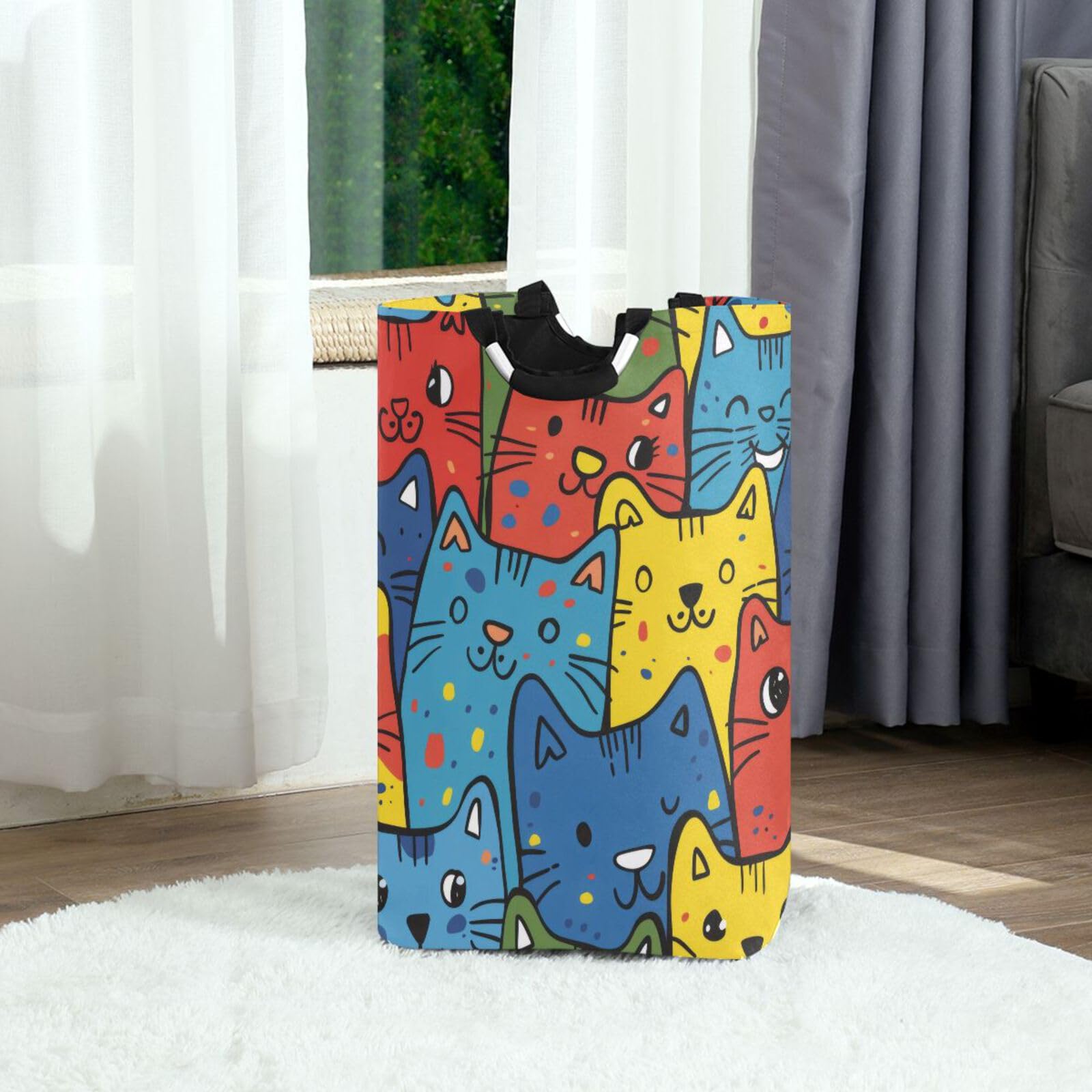 Jihqo Laundry Hamper Basket Comic Cats Colorful Collapsible Nursery Storage Bin Waterproof Clothing Baskets for Home Bedroom Bathroom Washing Room