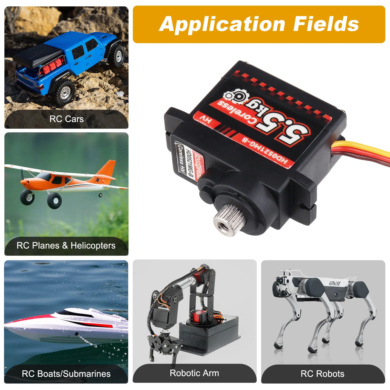 HobbyPark Mini servo 9G con motor sin núcleo de metal para aviones RC, planeador, robótica, proyectos Arduino, coches RC, 5,5 kg de alto par digital (4)