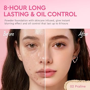 Full Coverage Powder Foundation, Matte Cushion Foundation with Squalane & Vitamin E, Oil Control Long Lasting Buildable Flawless Face Makeup for All Skin Types (00 Affogato)