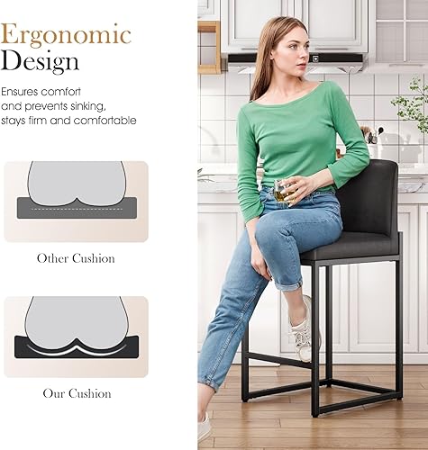 Miniatura 13 de Sophia & William Juego de 2 taburetes de bar marrones, taburetes de bar de 24 pulgadas de altura de mostrador para isla de cocina, taburetes de bar