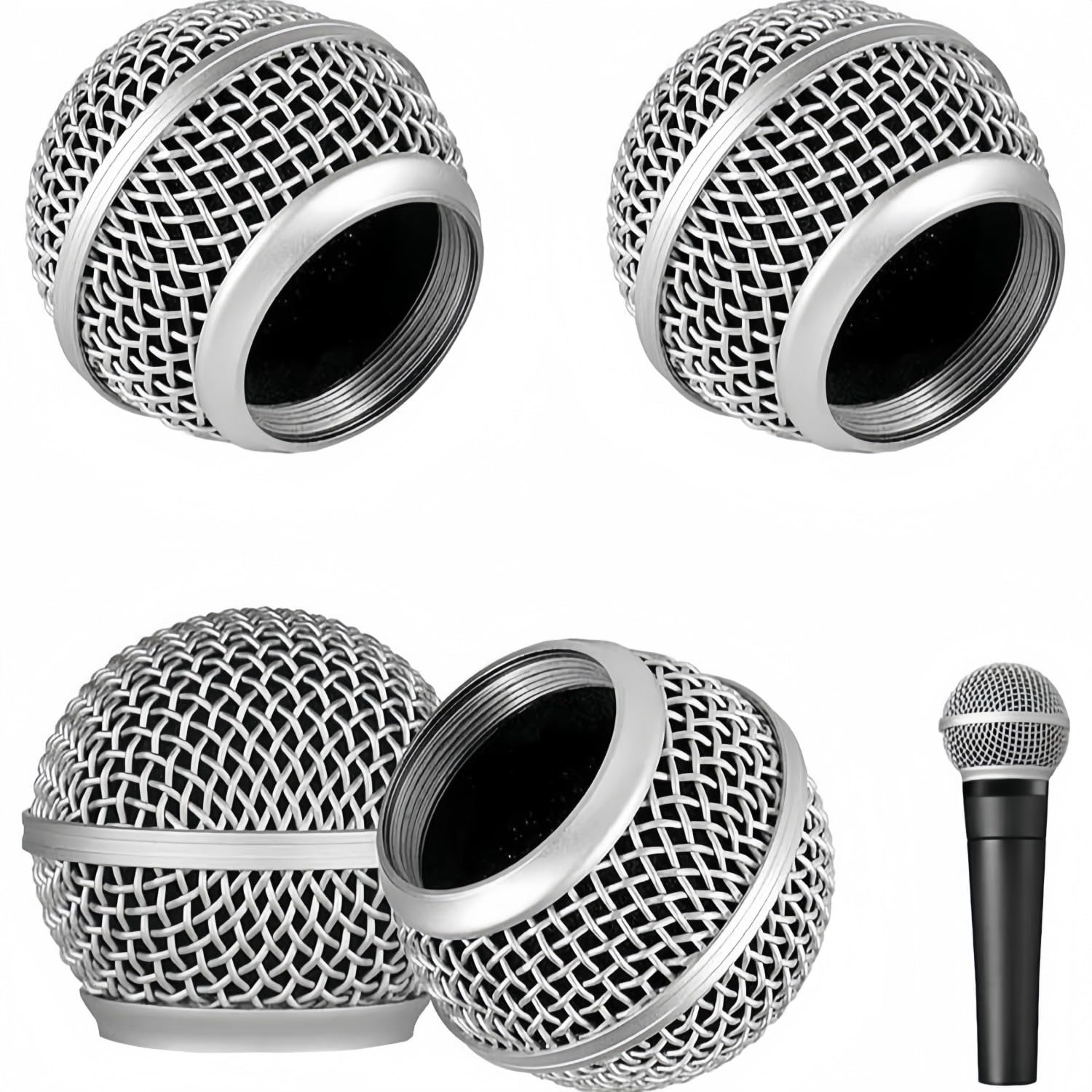 4 rejillas de repuesto para micrófonos Shure con cable e inalámbricos SM58, Beta58A, SV100, bola de rejilla de micrófono con espuma interior, cabezal de rejilla de micrófono de malla de acero, color