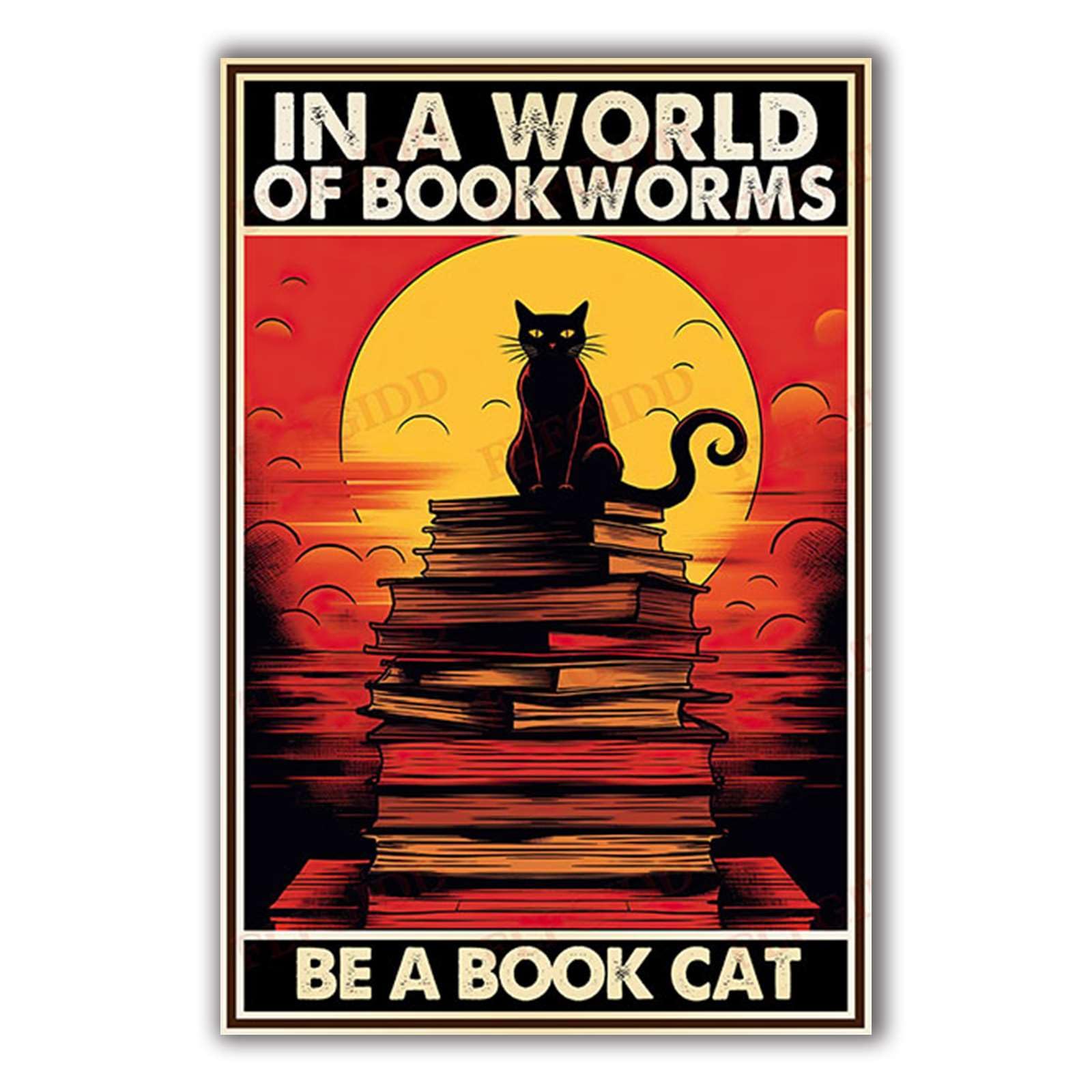 Anceky in a world of bookworms be a book black cat Tin Sign Vintage Metal Sign Wall Decor for Farmhouse Home Bar Backyard Cafe 12×8 Inch