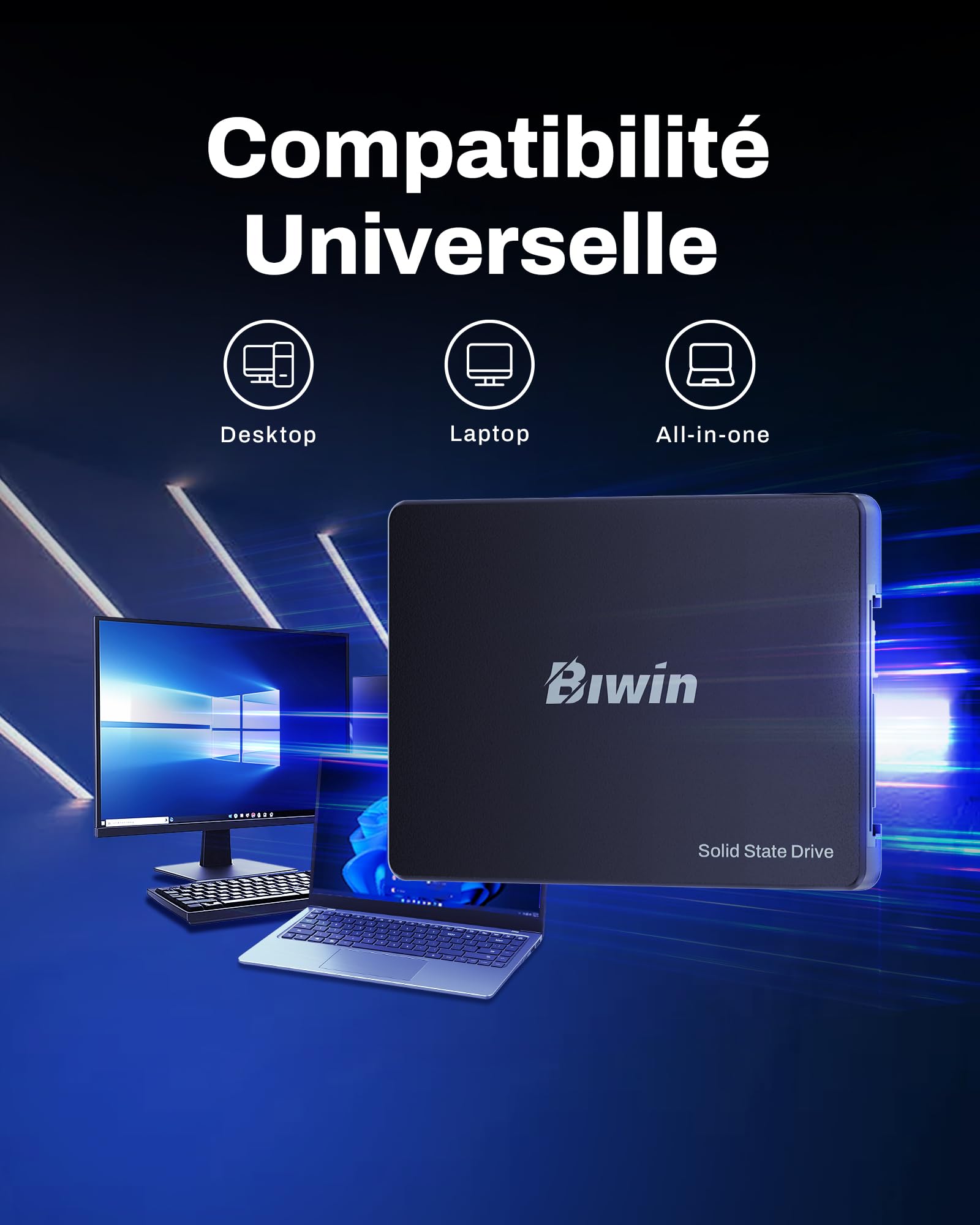 Biwin M100 SATA 3.0 SSD 512 Go - jusqu'à 550 Mo/s en Lecture - 6 Go/s SSD Interne 2,5" pour Ordinateur Portable et de Bureau - Rapide, Silencieux, résistant aux Chocs