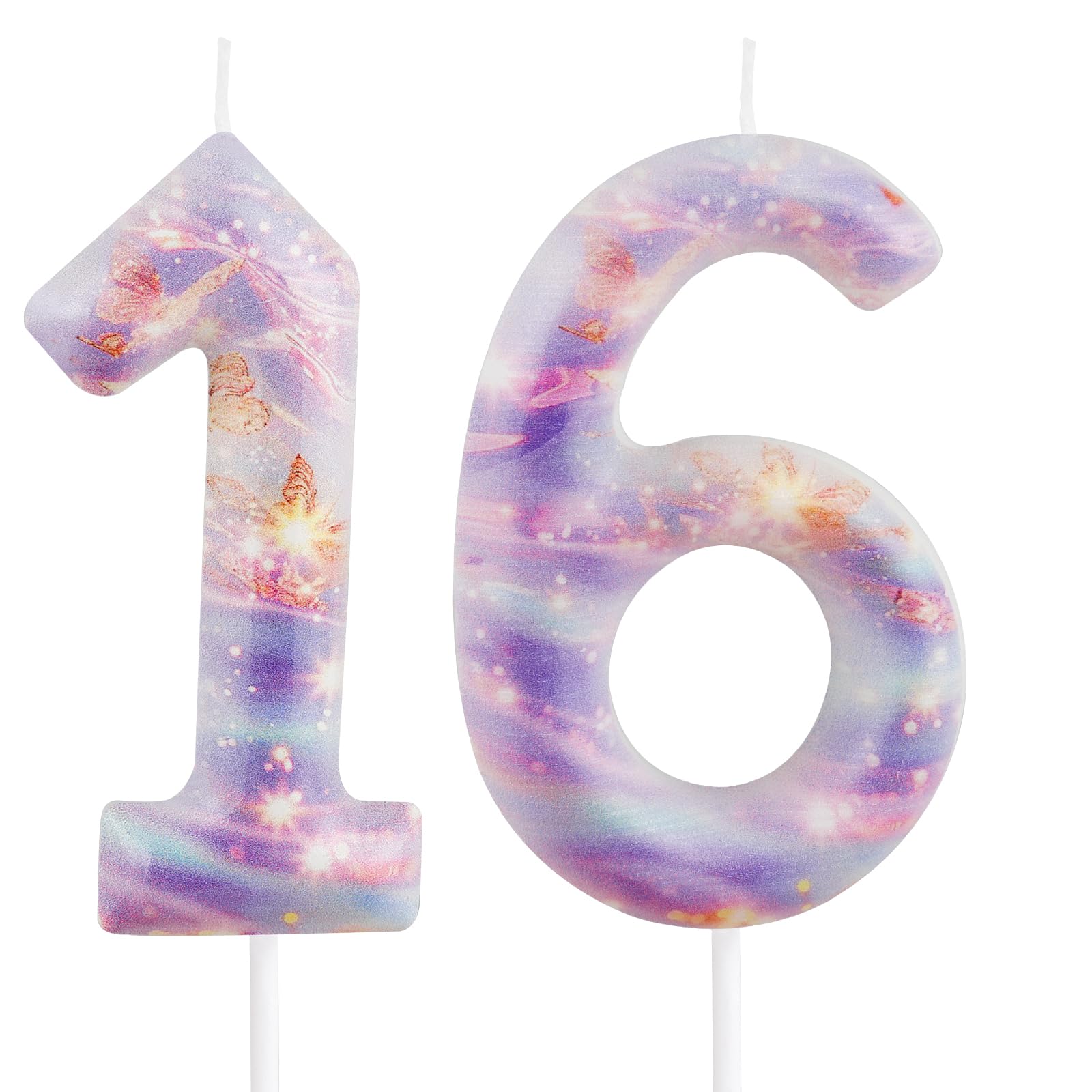 16th Birthday Candles, 3.54in Large Purple Butterfly Number 16 Candle for Cake Topper Decorations for Happy Birthday Party Wedding Anniversary