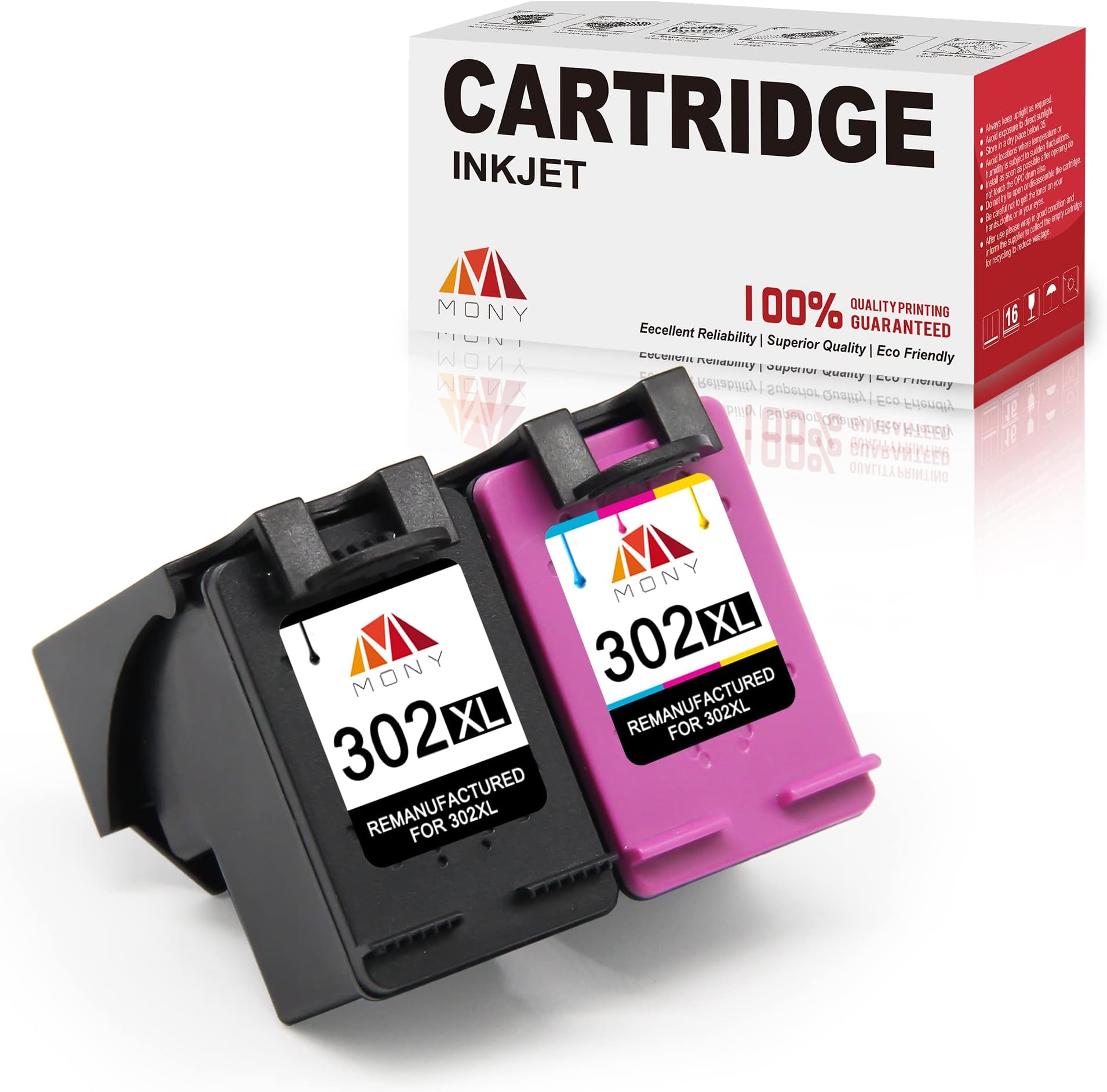 MONY 302 302XL Ink Cartridges, Remanufactured Ink Replacement for HP 302 XL (Black & Tri-colour) For Envy 4527 4520 4524 4521 4522 officejet 4650 3830 3831 5230 deskjet 2130 2132 3630 3634 3636 1110