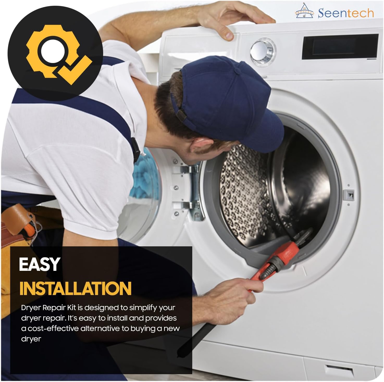 Seentech UPGRADED Dryer Repair Kit – Compatible with Sam-sung Dryers – Includes DC97-16782A Drum Roller, DC93-00634A Idler Pulley, 6602-001655 Drive Belt,Tension Spring – Replaces AP5325135, PS4221885