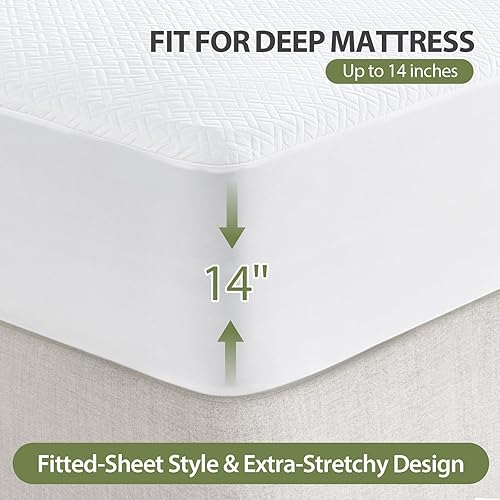 Miniatura 4 de Protector de colchón 100% impermeable, funda de colchón de bambú transpirable 3D de tela de aire refrescante con bolsillo profundo de 14 pulgadas,