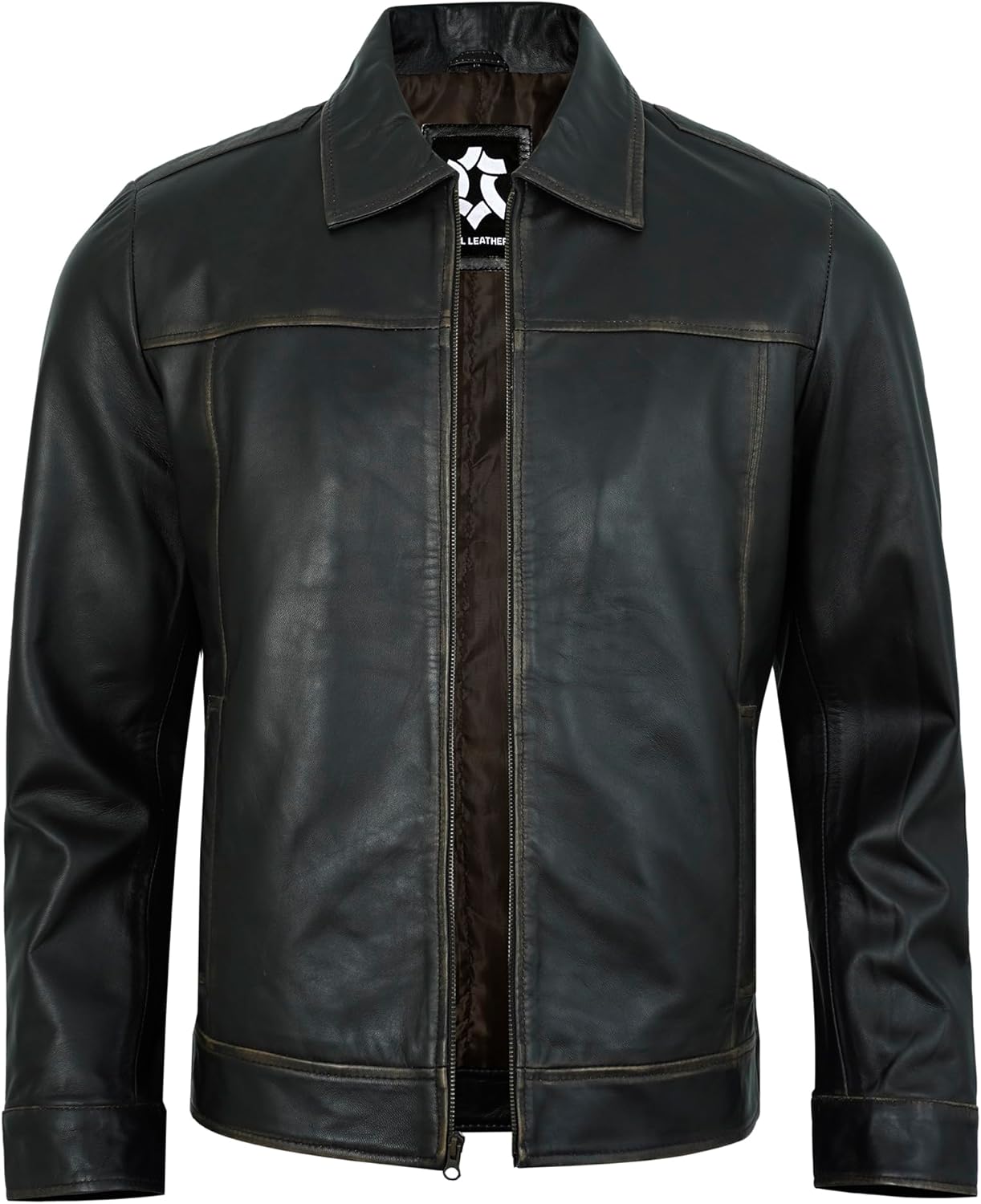 UrbanFocal Vintage Leather Jacket Men - Real Lambskin Classic Turn Down Collar Leather Jackets For Mens - Image 2