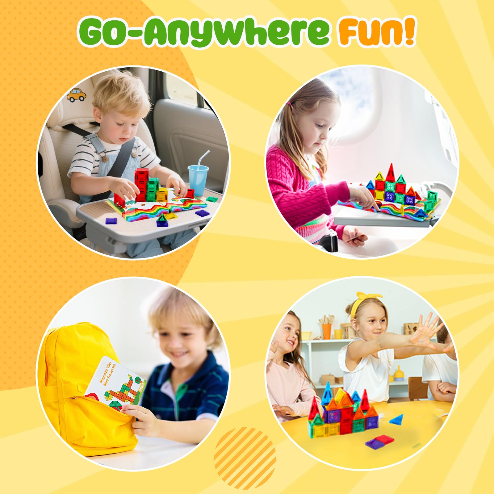 FNJO Mini Magnetic Tiles, 60PCS STEM Building Blocks Toy for Kids view 7