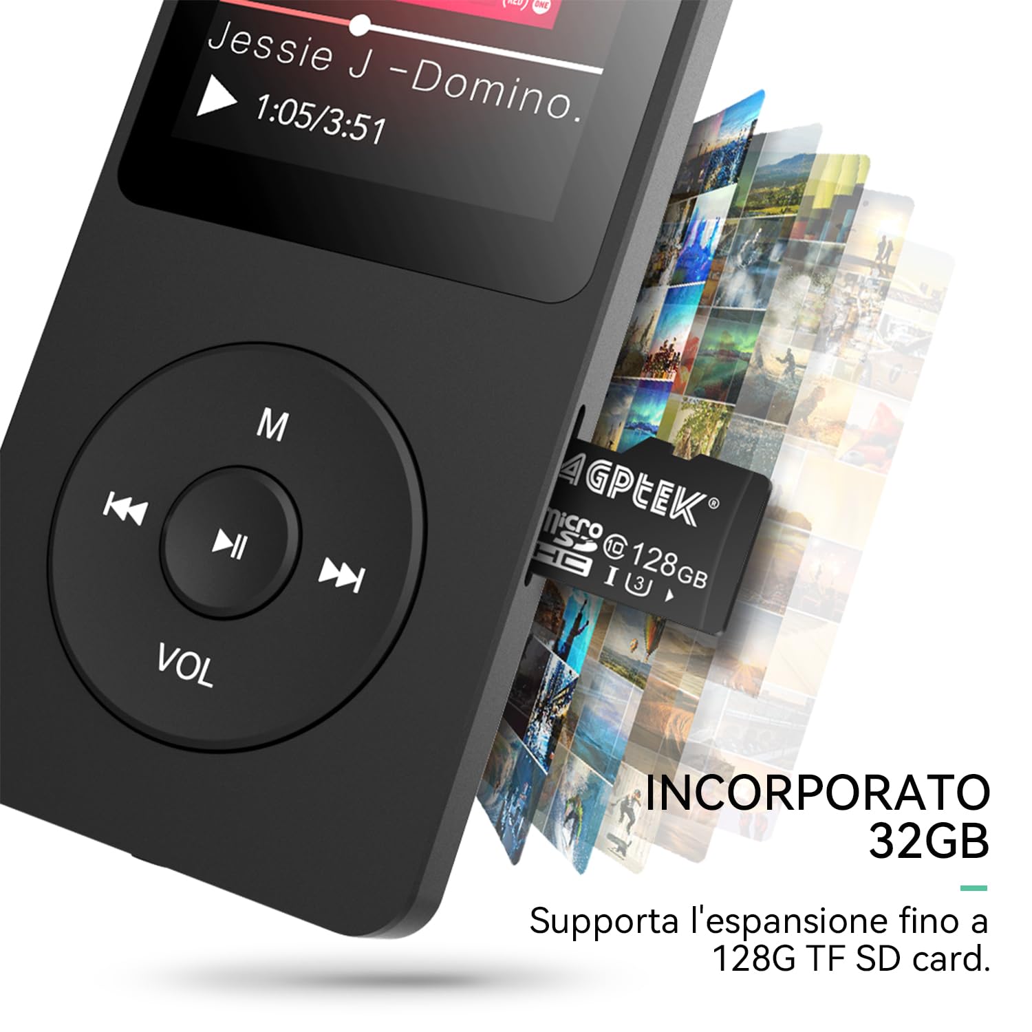 AGPTEK Lettore MP3 32GB, Bluetooth 5.3, Lettore Musicale HiFi senza Perdite con Autonomia Ultra-Lunga di 70 Ore, Portatile con Altoparlante Integrato, Radio FM e Registratore