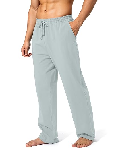 Pudolla Men's Cotton Yoga Sweatpants Athletic Lounge Pants Open Bottom Casual Jersey Pants for Men with Pockets