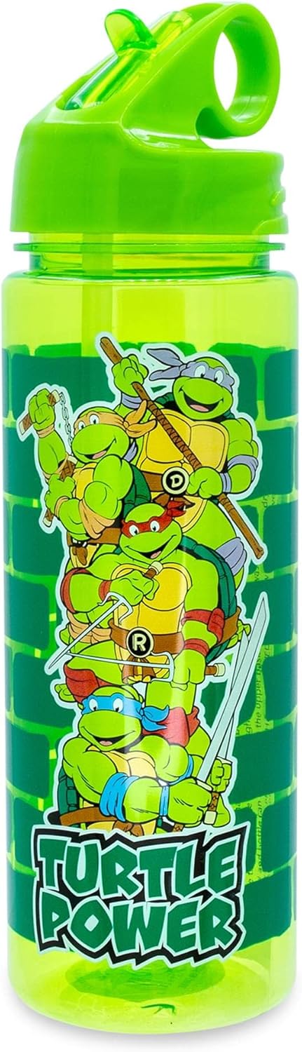 Silver Buffalo Teenage Mutant Ninja Turtles Water Bottle With Flip-Up Straw | BPA-Free Plastic Sports Jug | Holds 20 Ounces