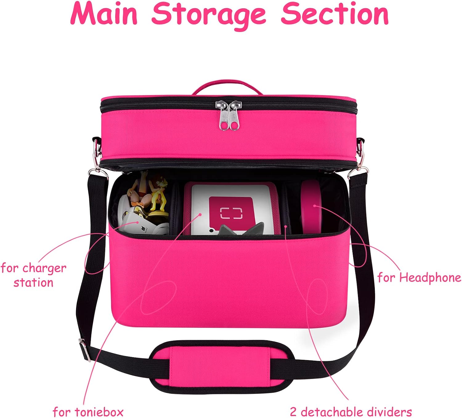 Storage Bag for Toniesbox 2 & Accessories, Carrying Case for Tonies Starter Set, Tony Characters, Audio Player Box, Charger & Headphone, Bag Only (Large, Rosy)