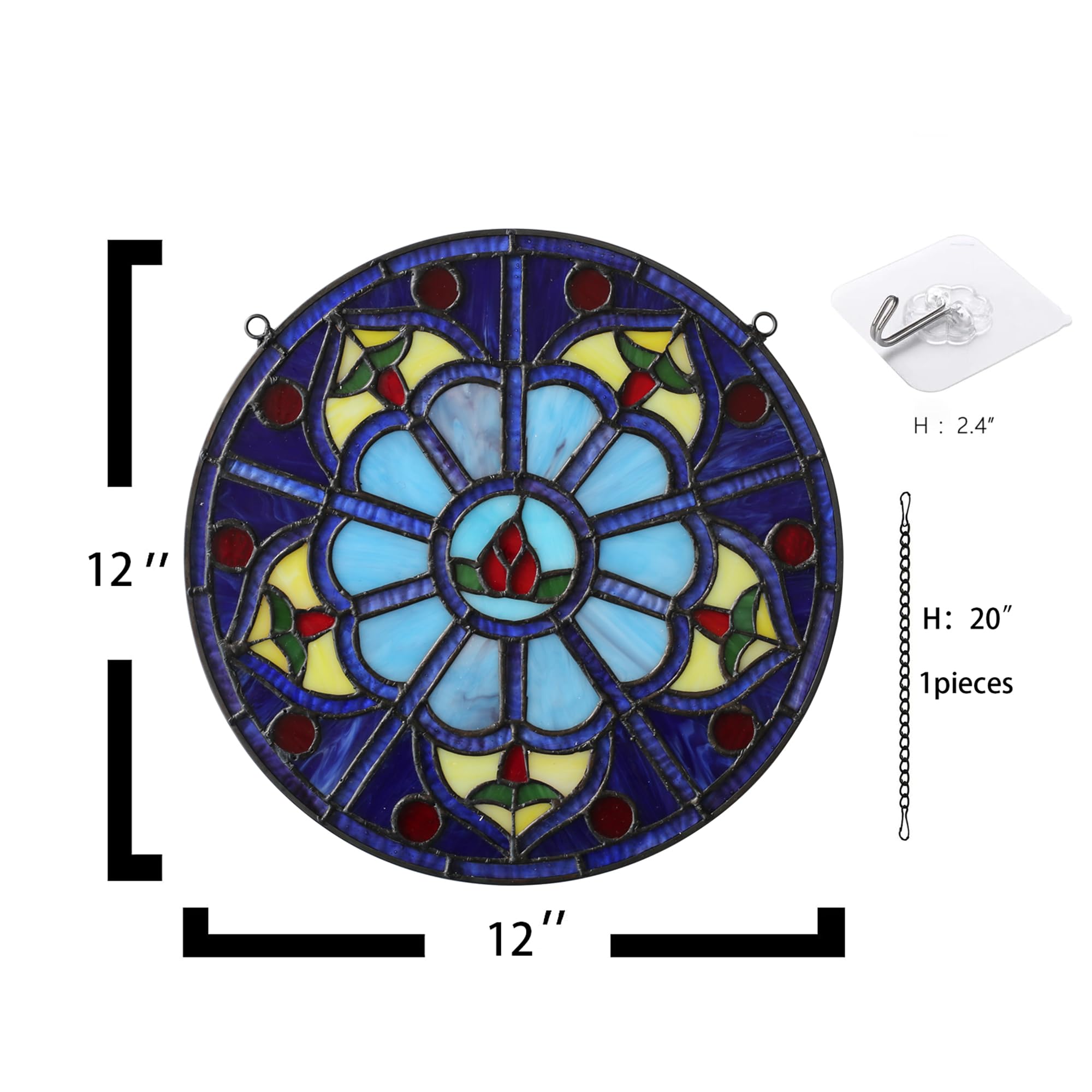 Handgefertigter Sonnenfänger aus Buntglas, zum Aufhängen, Tiffany-Stil, Wanddekoration, Kunsttafel, rund, 30,5 cm Durchmesser, inklusive 50,8 cm Kette und Haken, perfektes Weihnachtsgeschenk