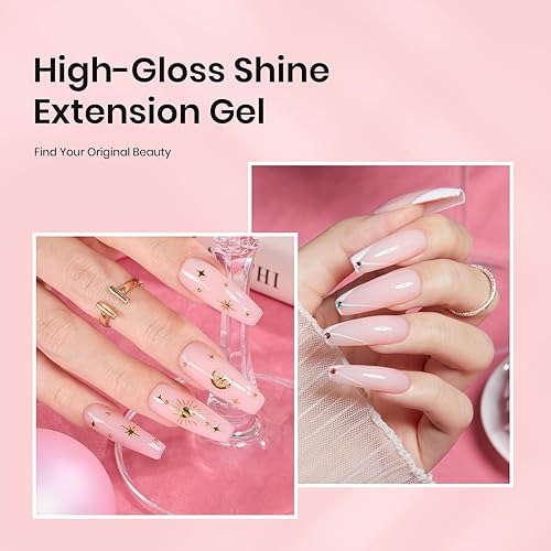 Miniatura 71 de Beetles - Kit de gel de extensión de uñas de polietileno con luz UV: juego de 6 colores de gel constructor rosa con purpurina blanca con capa base