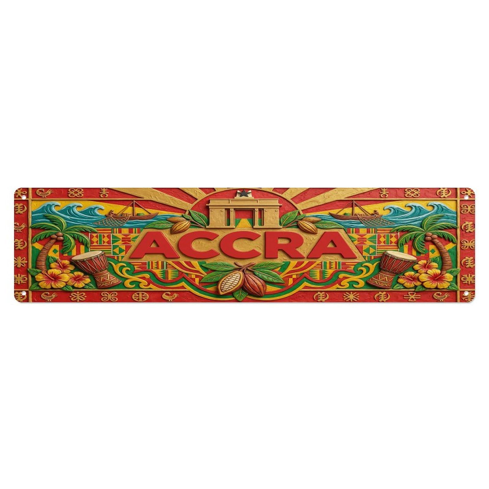 Cmhok Vintage Style Vintage Accra Ghana Flag Pattern Metal Tin Sign Wall Decor For Cafe, Club, Garden Metal Poster 4X16inch
