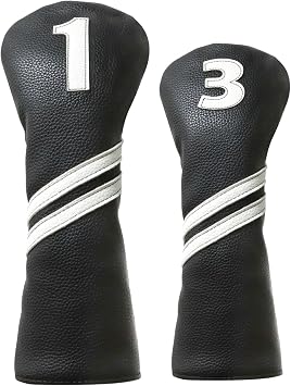 Golf Head Covers for Driver and 3 Wood - PU Leather Golf Headcovers Fits Standard 460cc Driver and Fairway Woods Head Golf Club