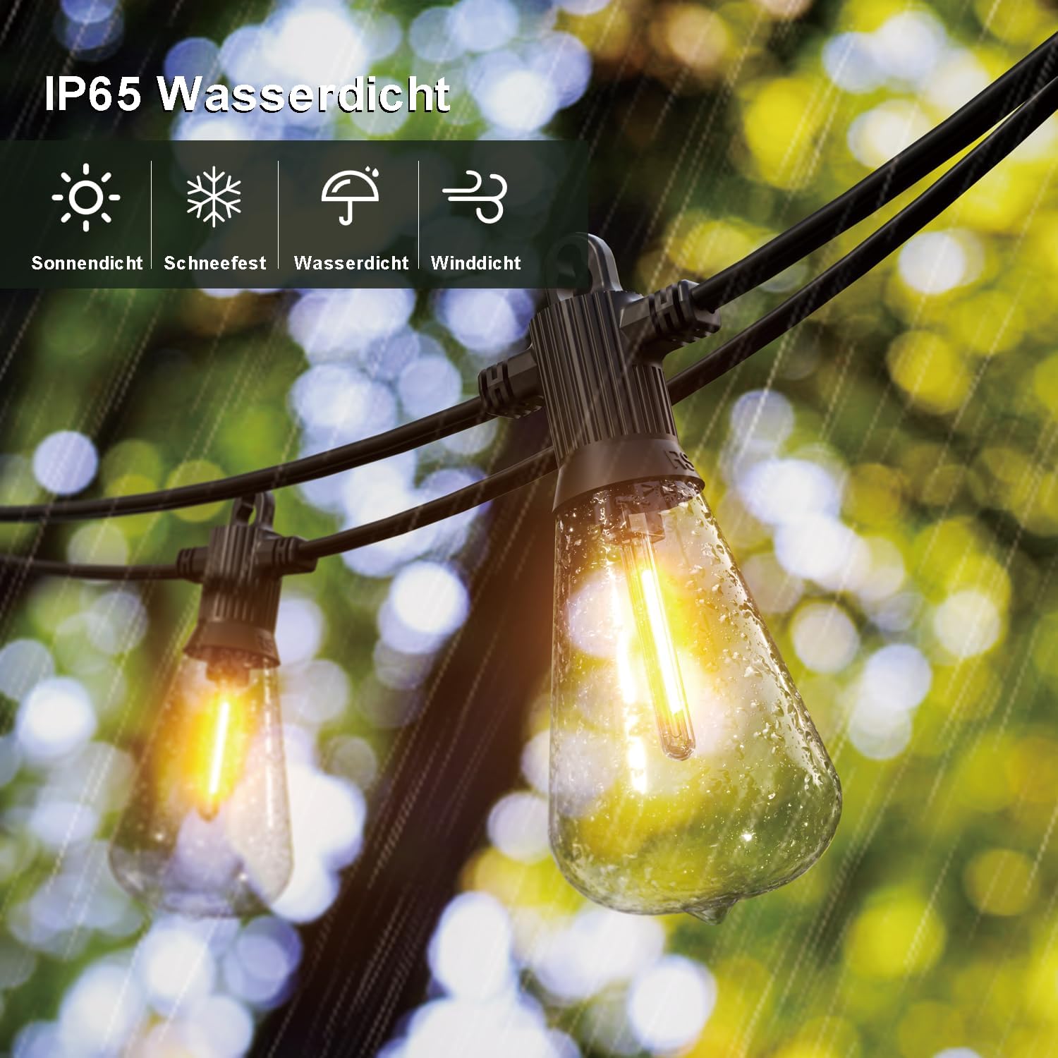 Kawaya Lichterkette Außen 30M Wasserdicht IP65, 50+2 ST38 Birnen | Lichterkette Glühbirnen LED, Lichterkette Garten Deko für Terrasse, Bäume, Hochzeit, Party, Festival, 2700K Warmweiß