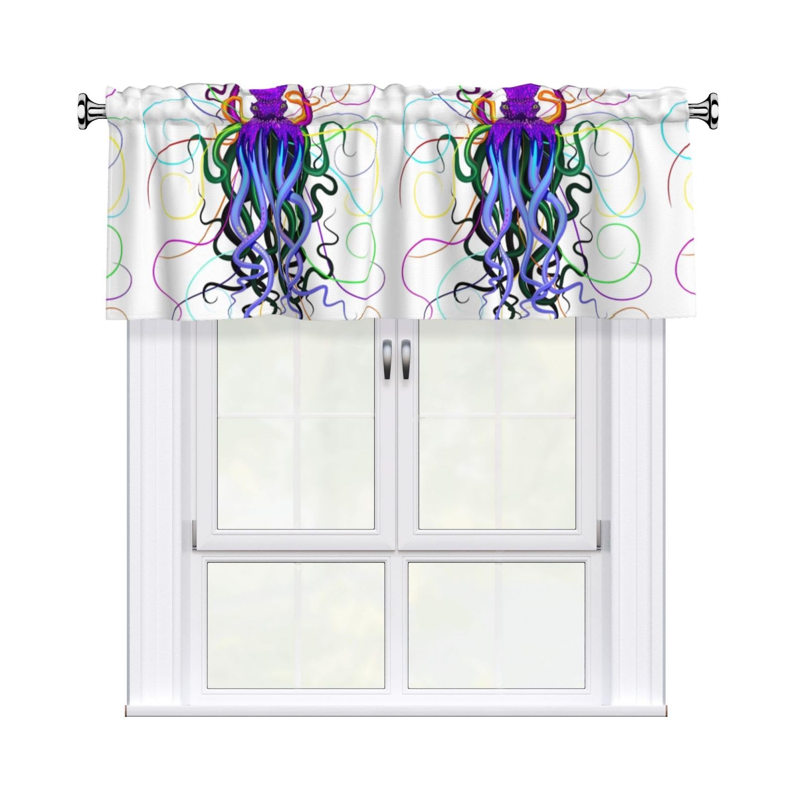 HJFCZH WHJSSF Colorful Octopus Prints 54x18in Curtain Valance - Peach Skin Polyester Kitchen Cover with Light Filtering Floral & 3" Rod Pocket